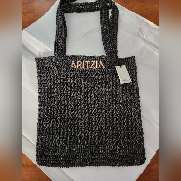 NWT Aritzia Black Raffa -like Material Treasure Tote Bag - Picture 1 of 5